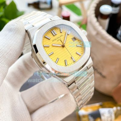 Replica Patek Philippe Nautilus Yellow Dial Stainless Steel Men's Watch 40mm For Sale